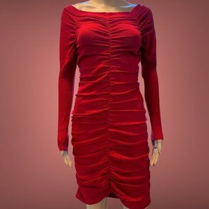 Roma Concepts Knit Bodycon Ruched Dress Size M Red Off Shoulder Stretch